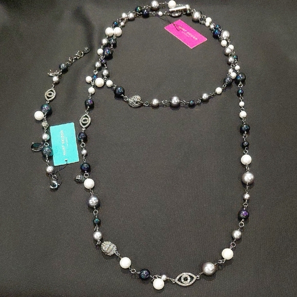 KURT GEIGER LONDON LONG PEARL NECKLACE & BRACELET - Picture 2 of 16